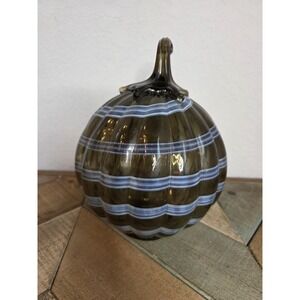 Anthropologie Swirl Glass Pumpkin‎ Olive Blue Decor Fall 8"